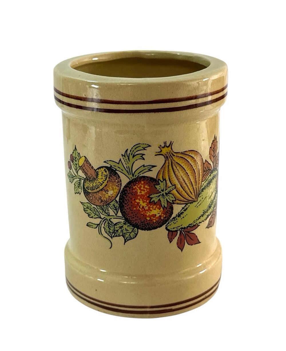 Vintage Ceramic Kitchen Utensil Crock Vegetable Mushroom Farmhouse 5”